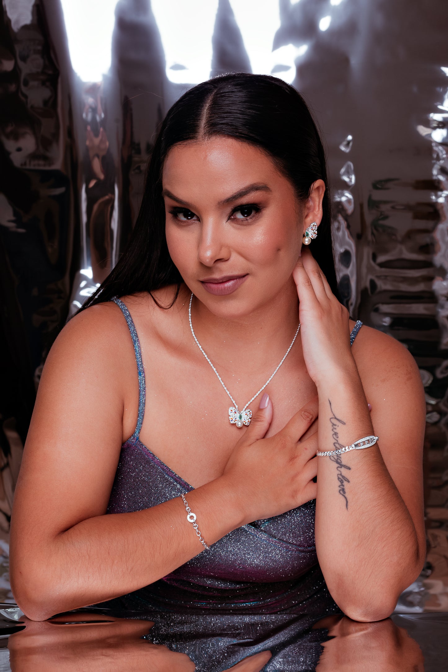 Collar Mariposa De Colores Con Perla