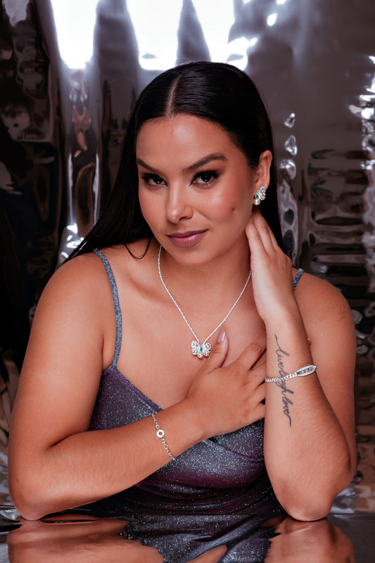 Collar Mariposa De Colores Con Perla