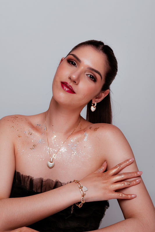 Pulsera Eslabones con Zirconias y Corazon Pendiente