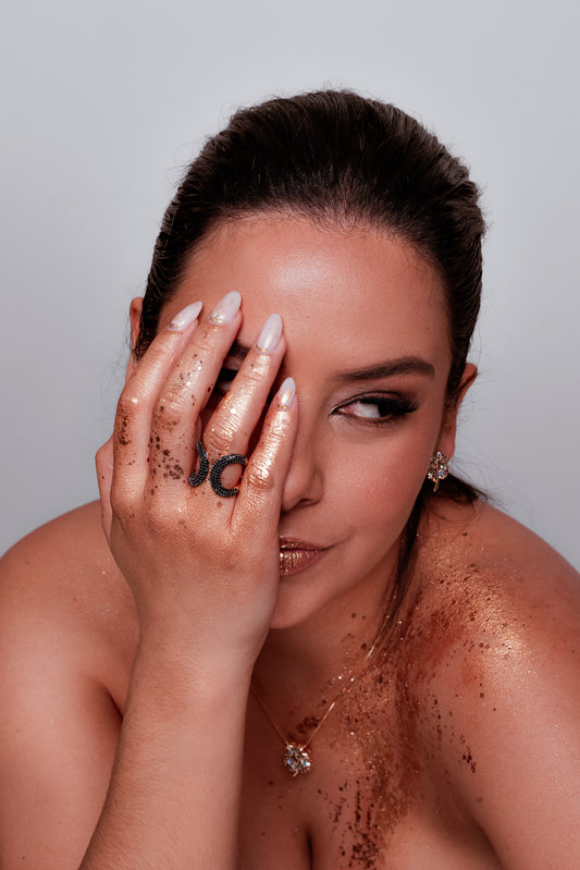 Anillo Zirconias Rosa/Negro Ajustable