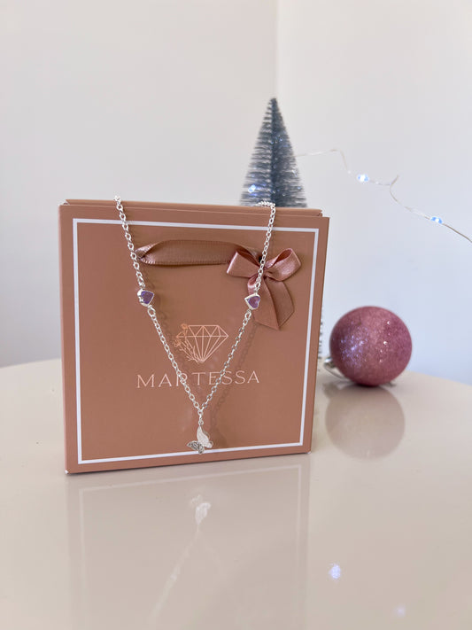 Collar Mariposa Corazón Lilas