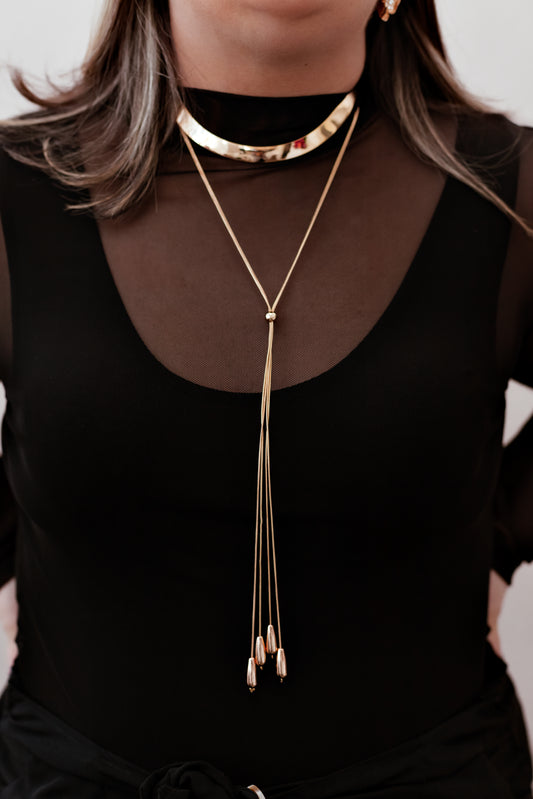 Gravata longa com 4 pontas Banho 18k