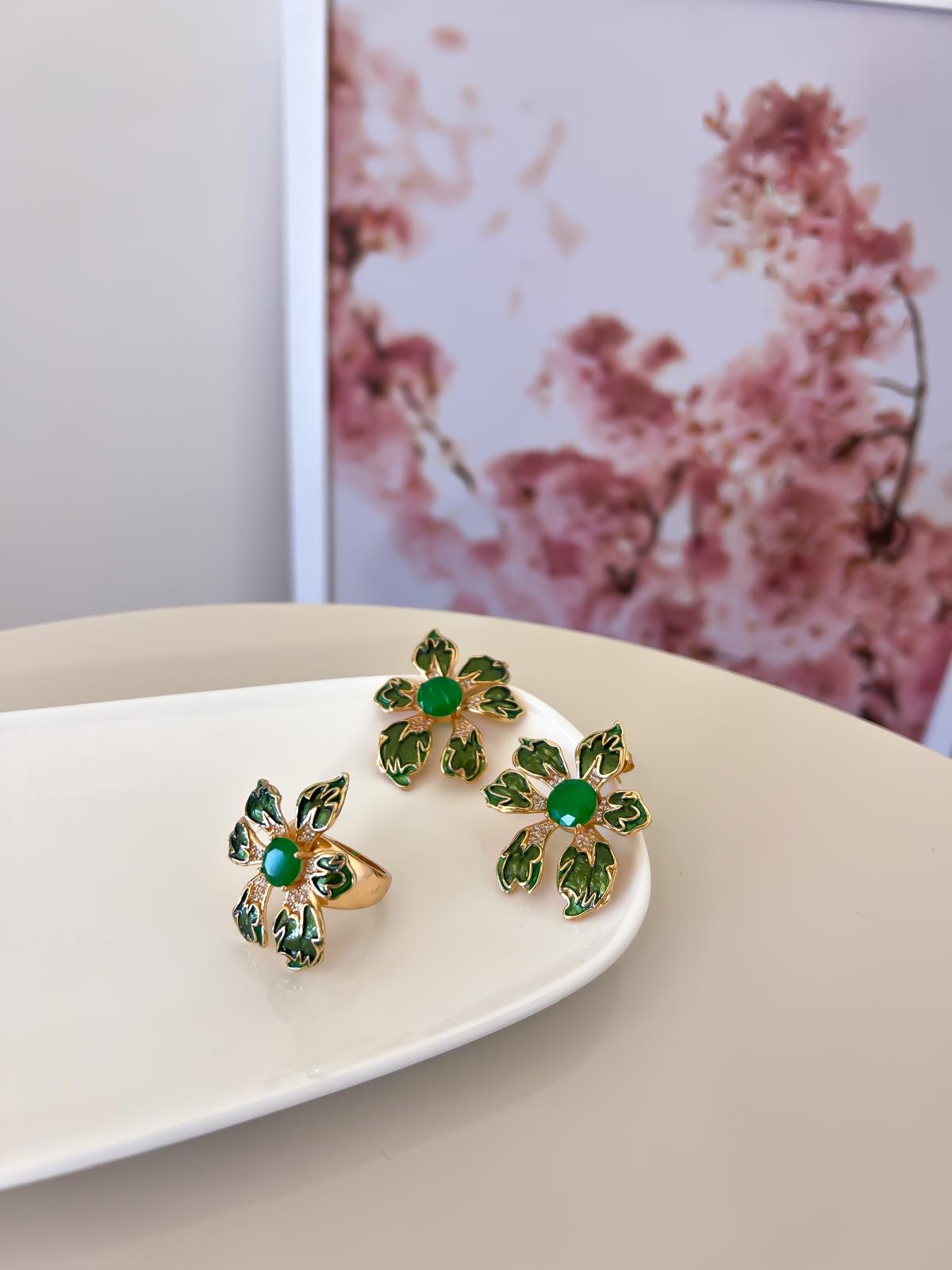 Conjunto de resina de flor verde