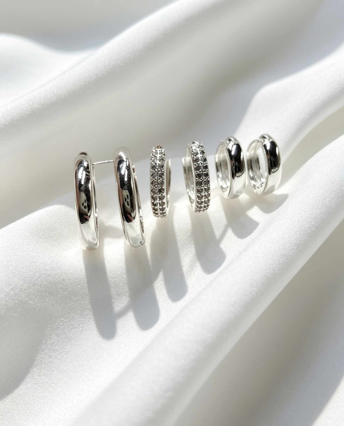 Trio argola lisa e com zirconia