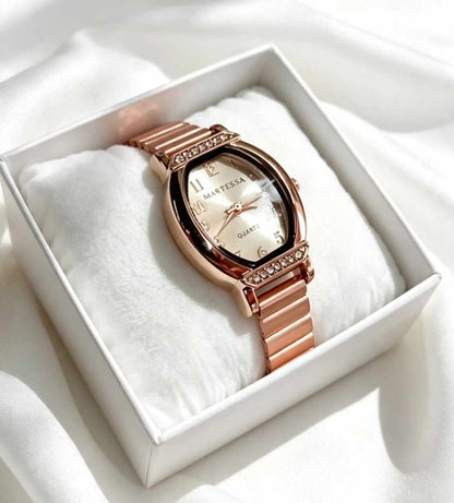 Reloj Ovalado Rosé con Cristales