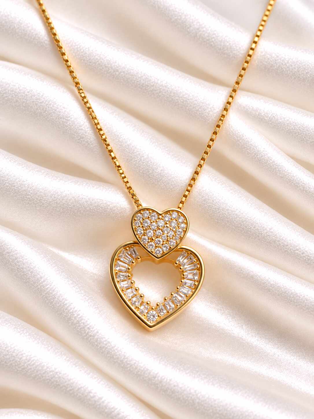 Doble corazón baño oro