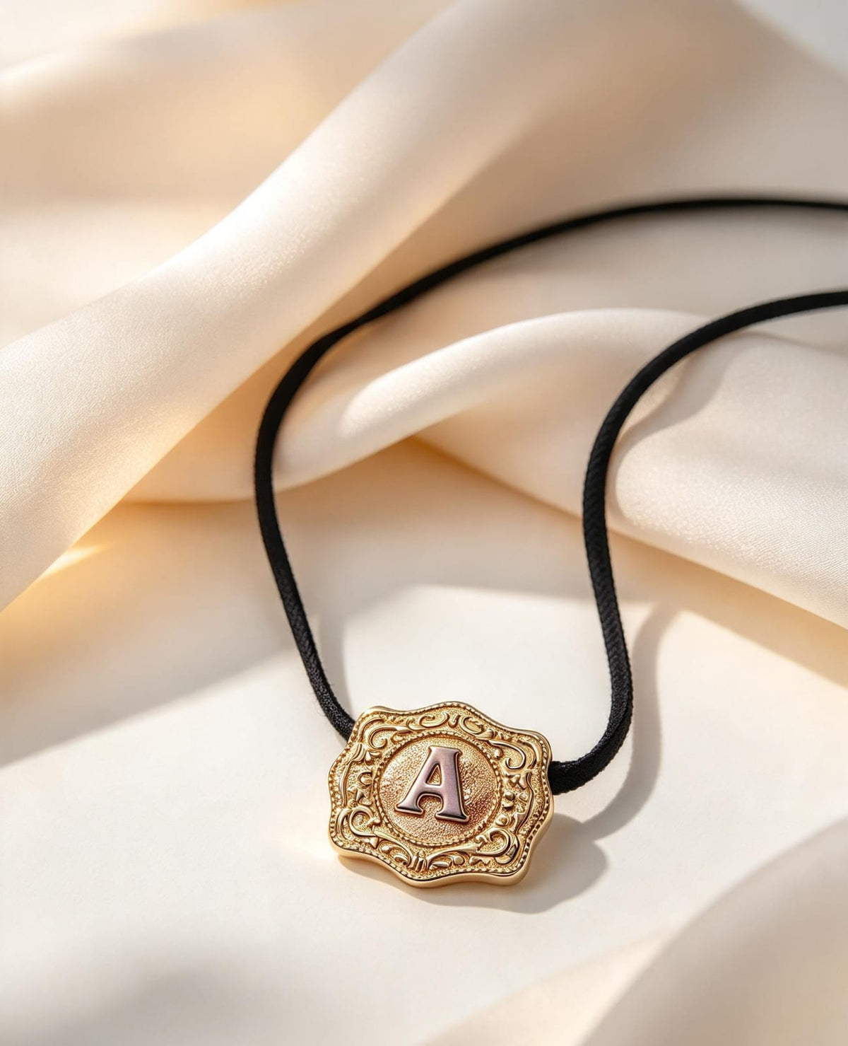 Collar de cordón con letra A central
