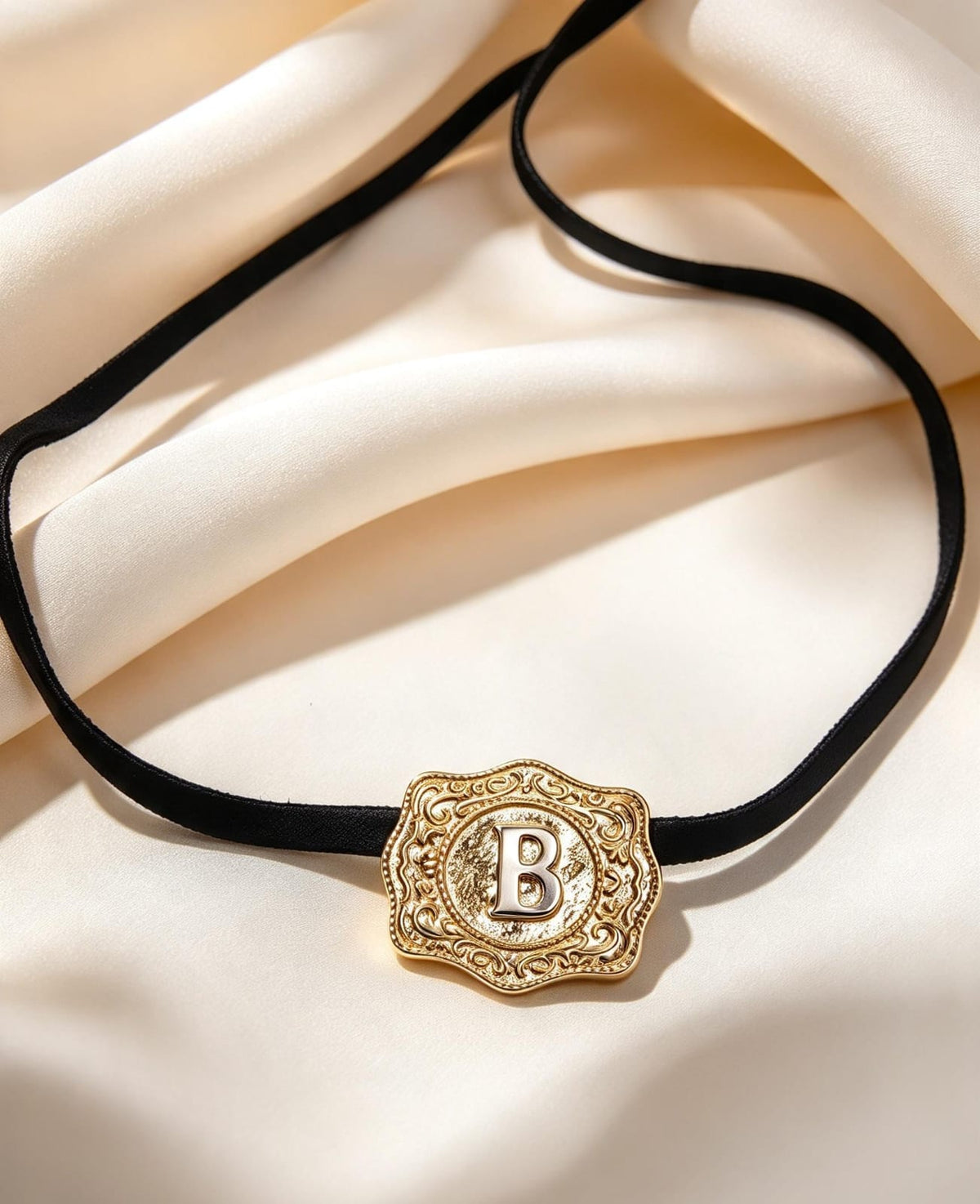Collar de cordón con medallón letra B