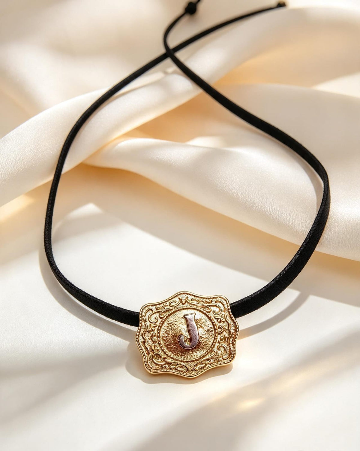 Collar de cordón con medallón letra J 