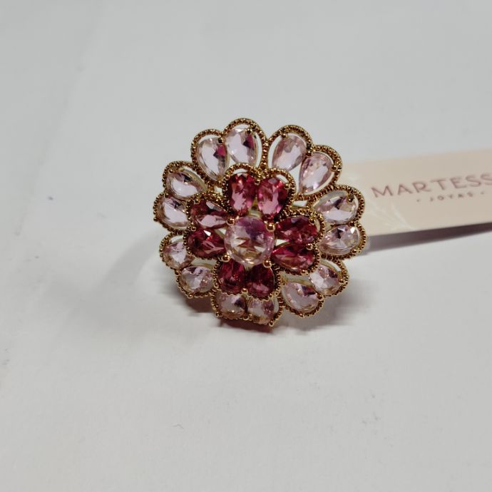 Anel flor zirconias coloridas