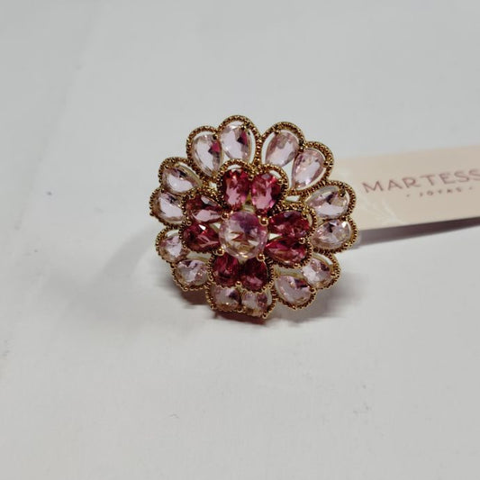 Anel flor zirconias coloridas