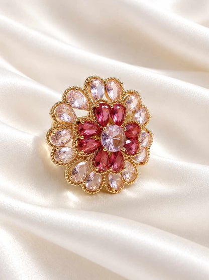 Anel flor zirconias coloridas